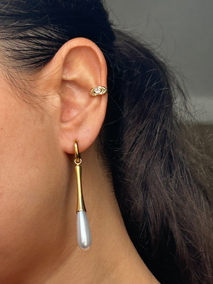 עגילי חישוק טיפת פנינה ס.סטיל