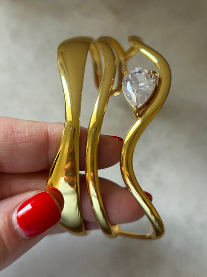 צמיד קשיח אמורפי טיפה דמוי קריסטל ציפוי זהב 18k