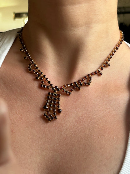 שרשרת דמוי זרקונים בורדו רומנטית ציפוי זהב וינטג׳