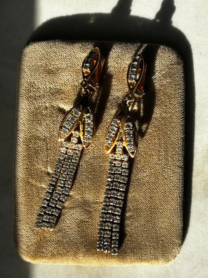 עגילי קליפס שובל זרקונים ציפוי זהב וינטג׳