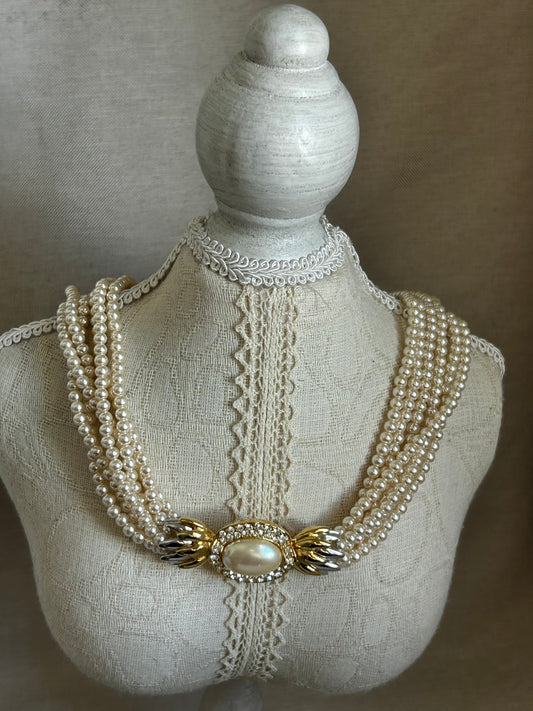 שרשרת רצועות פנינה רומנטית ציפוי זהב וינטג׳