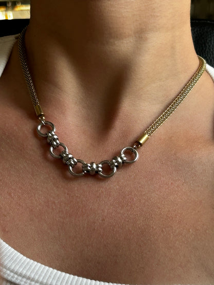 שרשרת מוכספת מוזהבת טבעות ס.סטיל